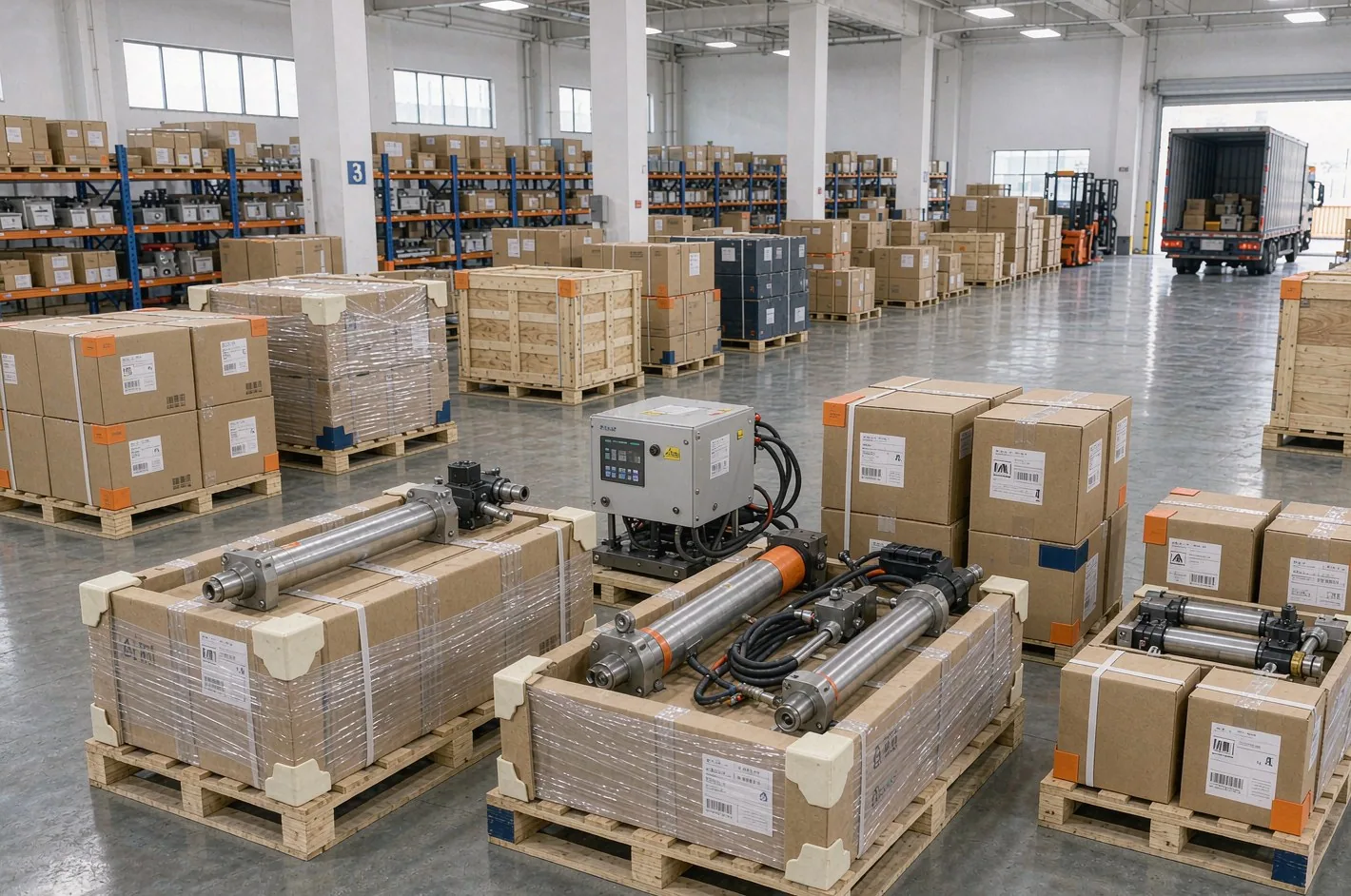 Export packing and palletising area for hydraulic jacks