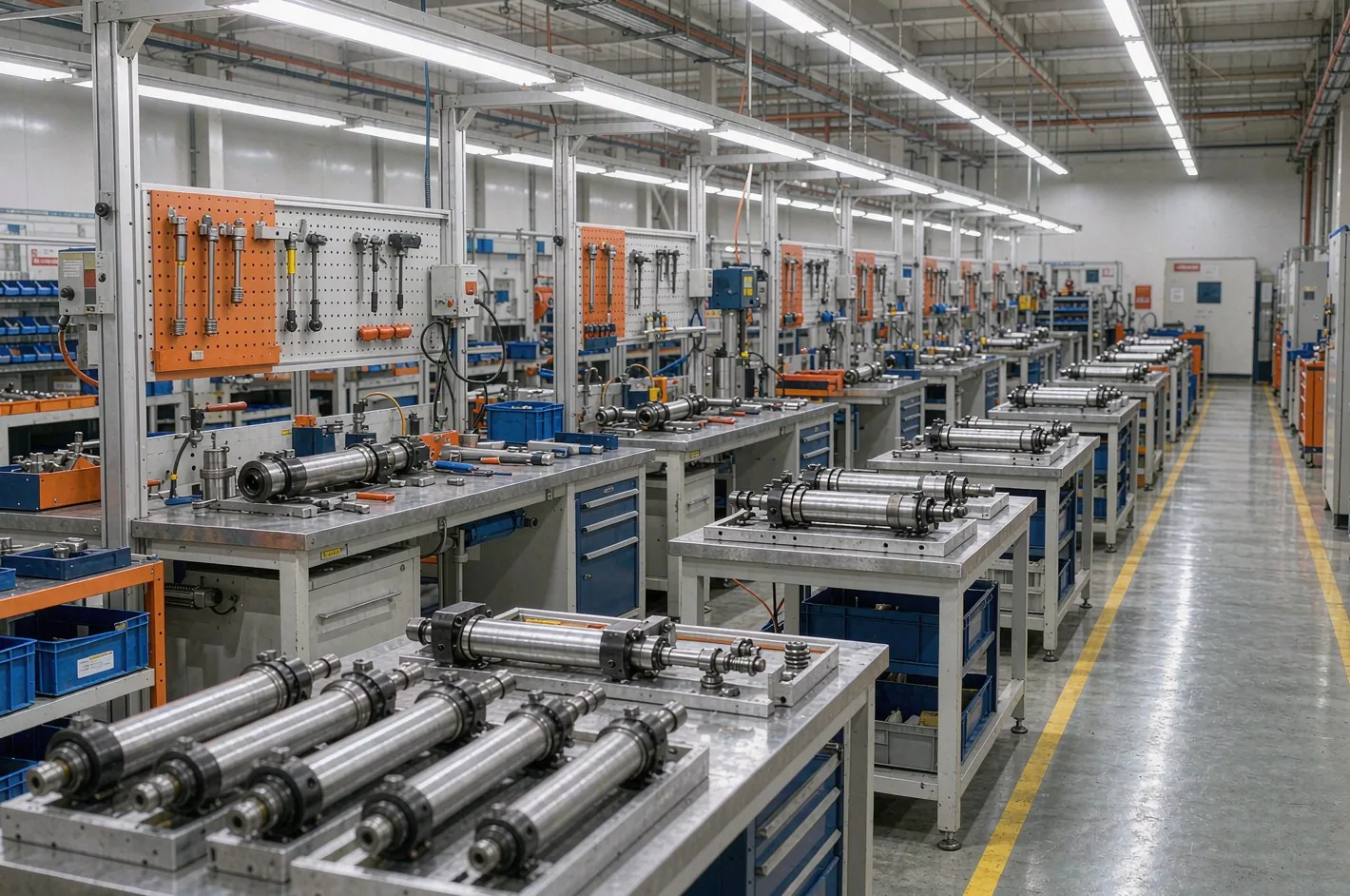 Hydraulic jack assembly line for garage and workshop lifting equipment
