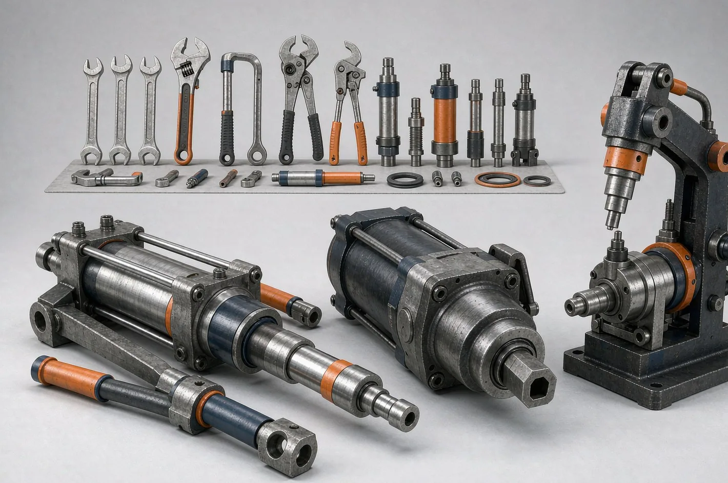 Reference image of hydraulic tools and repair tools for workshop maintenance